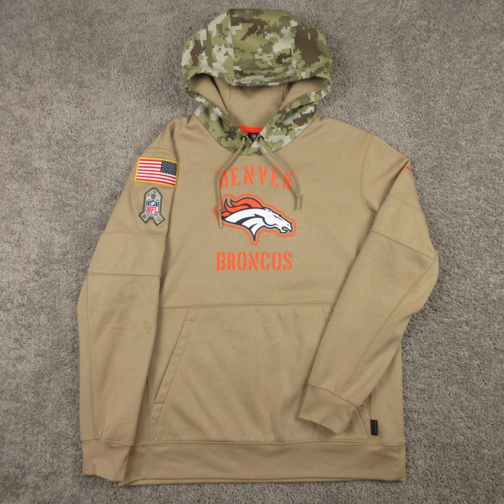 Denver Broncos Sweater Mens Large Tan Hoodie 2019 NFL Salute To Service Nike